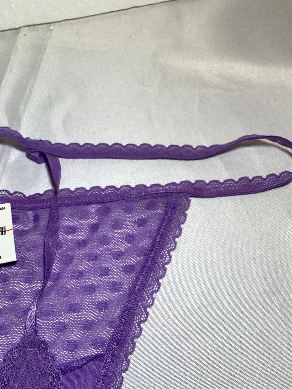 PINK Victoria's Secret Purple Sheer Dotted Lace Thong